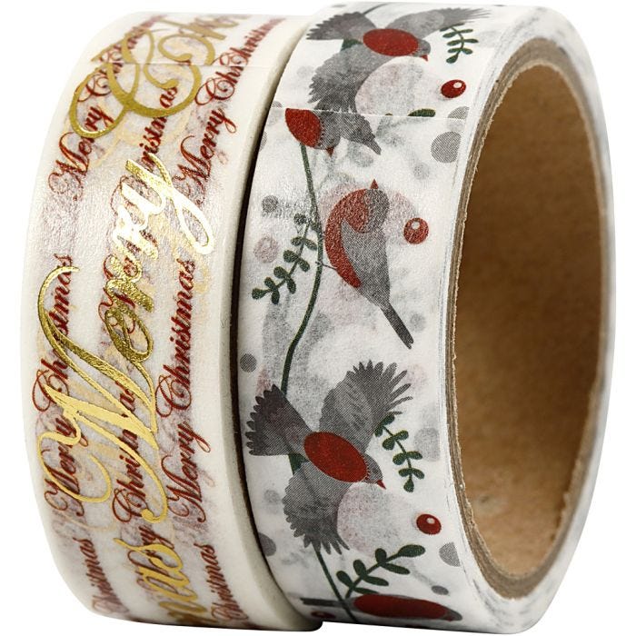 Masking Tape, Merry Christmas en vogels - folie, B: 15 mm, 2x4m/ 1 doos