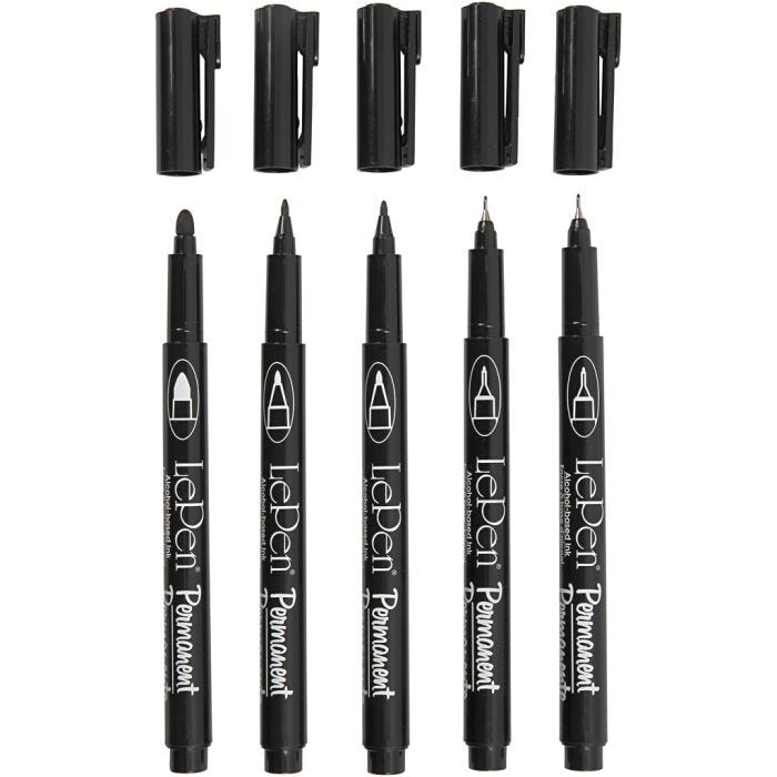 Permanente markers, lijndikte 2x0,6+2x0,8+1,3 mm, zwart, 5 stuk/ 1 doos