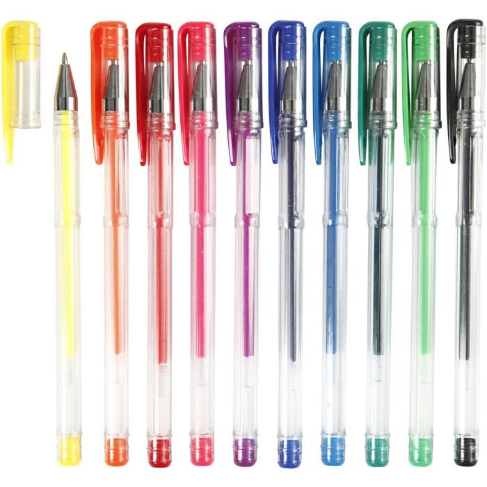 Gelpen, 0,8 mm, diverse kleuren, 10div/ 1 doos