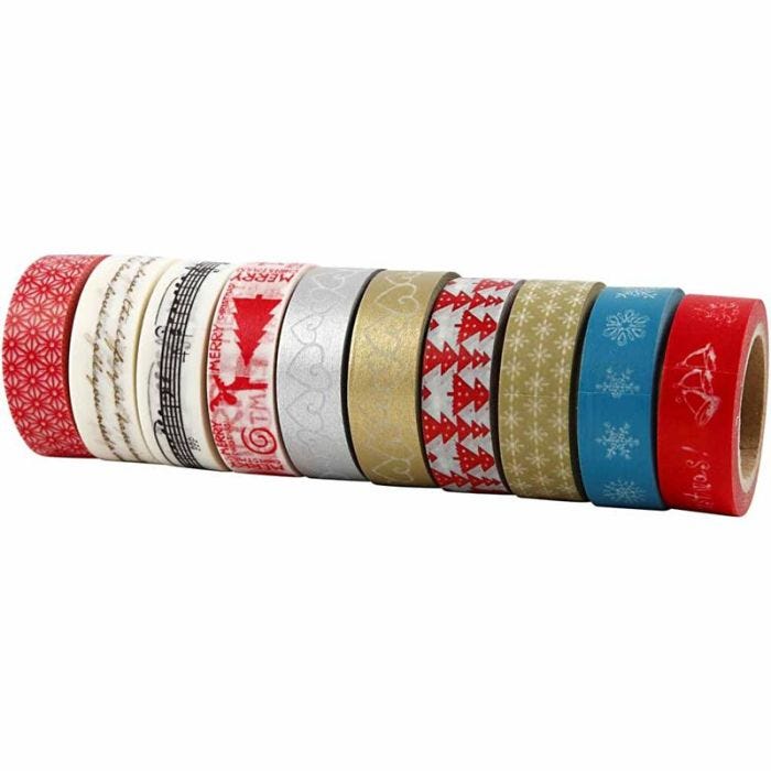 Masking Tape, Kerstmis, B: 15 mm, 10x10m/ 1 doos