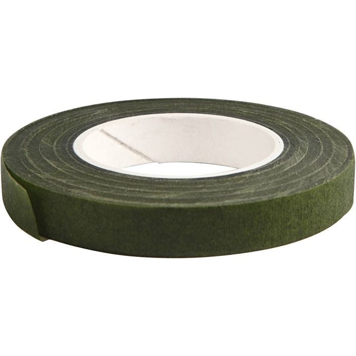 Floral tape, B: 12 mm, donkergroen, 27m/ 1 rol