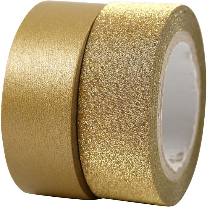 Masking tape, B: 15 mm, goud, 2rol/ 1 doos