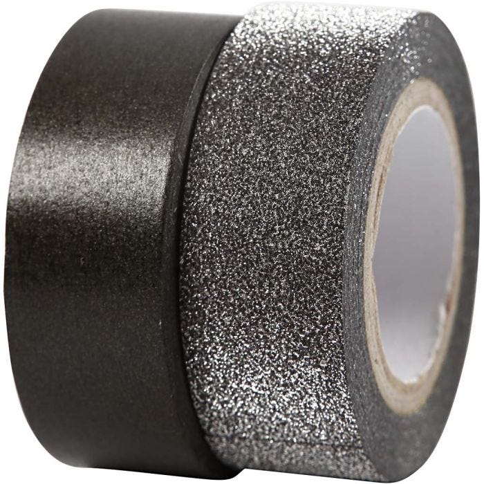 Masking tape, B: 15 mm, zwart, 2rol/ 1 doos