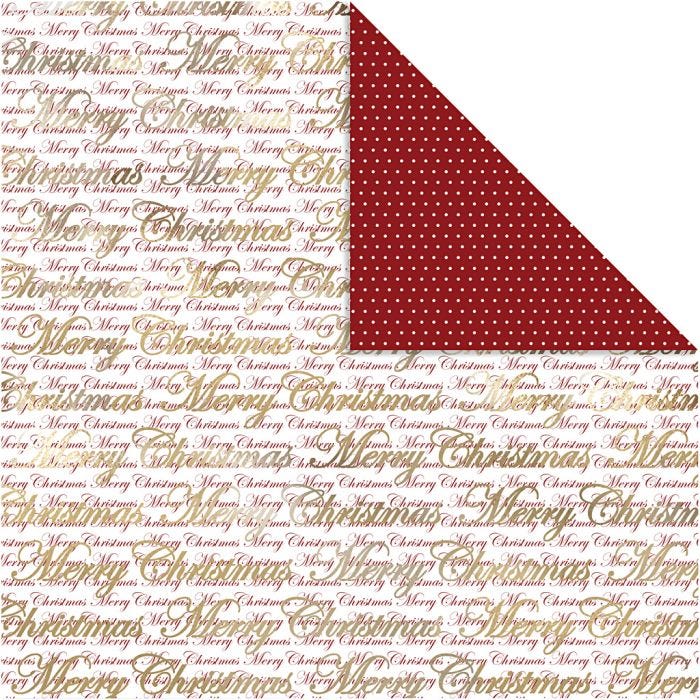 Design papier, Merry Christmas en stippen, vel 30,5x30,5 cm, 180 gr, goud, 3vel/ 1 doos