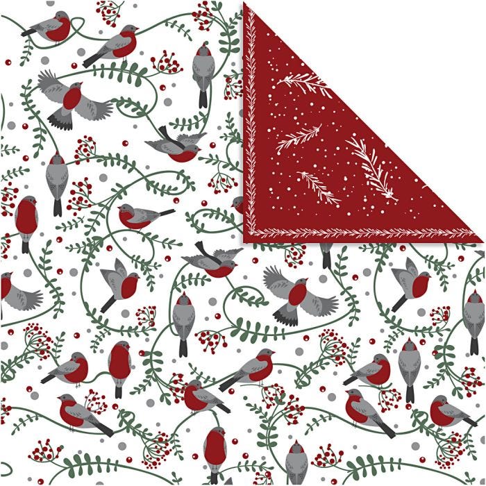 Design papier, vogels en takken, vel 30,5x30,5 cm, 180 gr, 5vel/ 1 doos