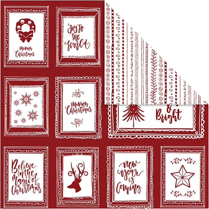 Design papier, lijsten met tekst en doodles, vel 30,5x30,5 cm, 180 gr, 5vel/ 1 doos