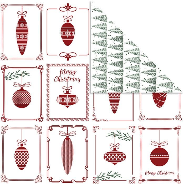 Design papier, kerstballen en kerstbomen, vel 30,5x30,5 cm, 180 gr, 5vel/ 1 doos