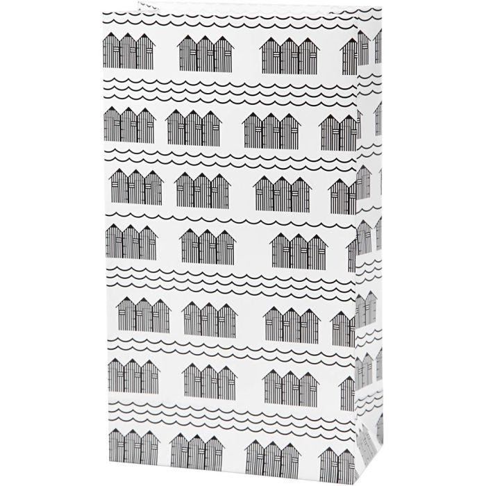 Papieren zakken, H: 21 cm, afm 6x12 cm, 80 gr, zwart, wit, 10stuk/ 1 doos
