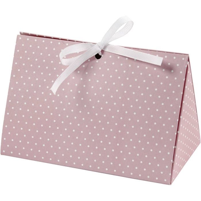 Cadeaudoos, stippen, afm 15x7x8 cm, 250 gr, roze, wit, 3stuk/ 1 doos
