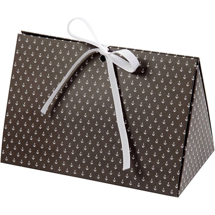 Cadeaudoos, anker, afm 15x7x8 cm, 250 gr, donkergrijs, wit, 3stuk/ 1 doos