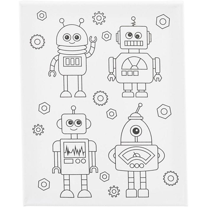 Schildercanvas met print, Robots , D: 1,6 cm, afm 24x30 cm, 360 gr, 1 stuk