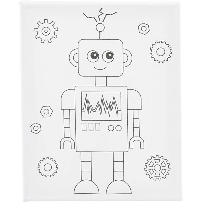 Schildercanvas met print, Robot, D: 1,6 cm, afm 24x30 cm, 360 gr, 1 stuk
