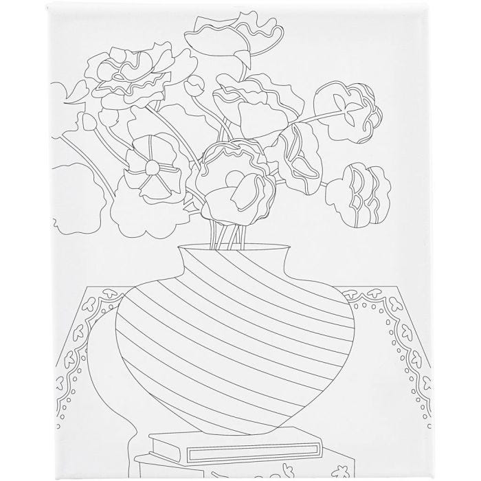 Schildercanvas met print, Boeket in vaas, D: 1,6 cm, afm 24x30 cm, 360 gr, 1 stuk