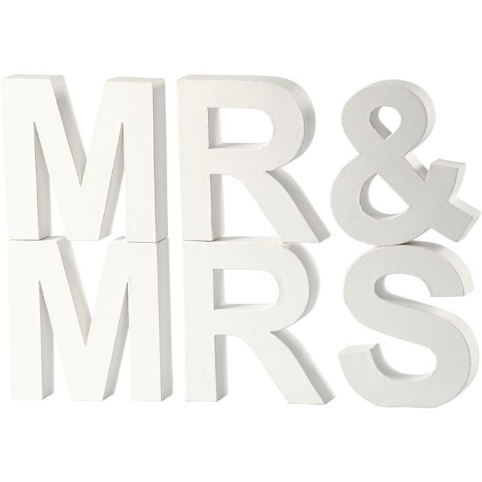 Letters, MR &amp; MRS, H: 17,5 cm, D: 4,5 cm, wit, 1 set