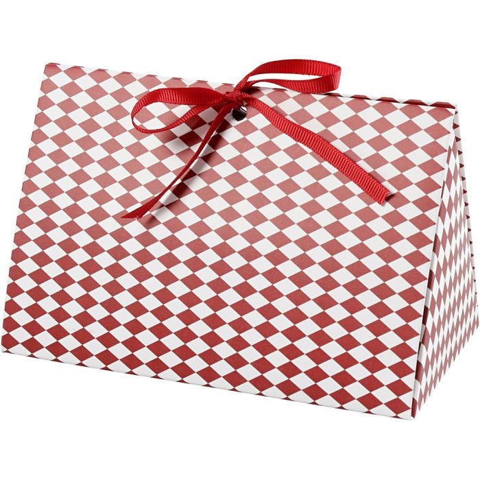 Cadeaudoos, harlekijn patroon, afm 15x7x8 cm, 250 gr, rood, wit, 3stuk/ 1 doos