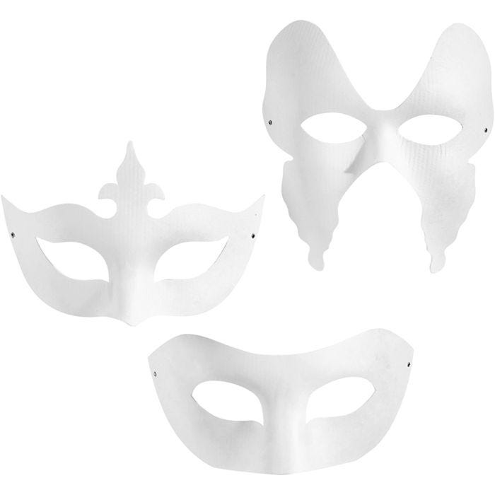 Maskers, H: 10-20 cm, B: 18-20 cm, wit, 3x4stuk/ 1 doos