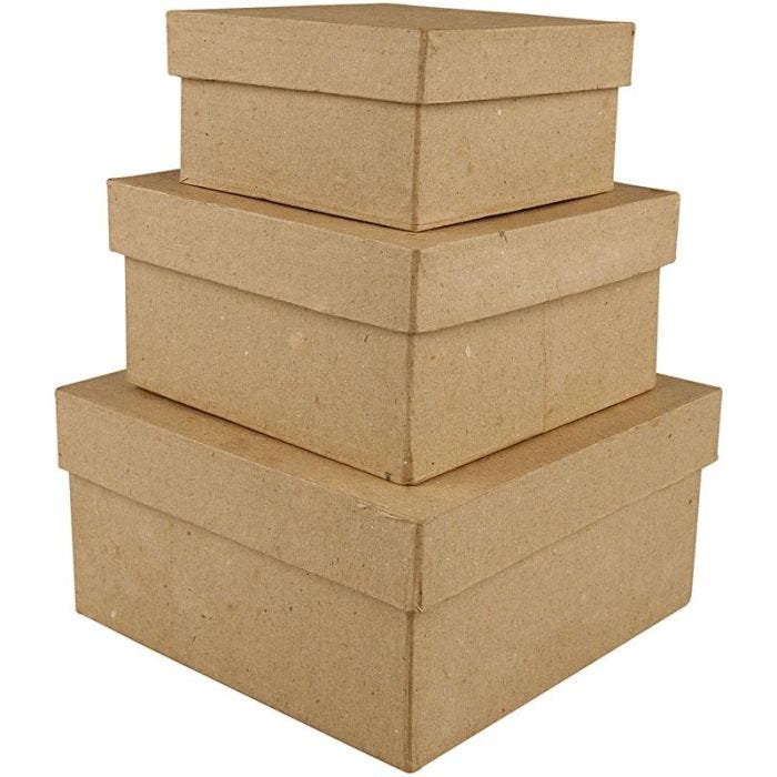 Vierkante Dozen, H: 5+6+7,5 cm, afm 10+12,5+15 cm, 3stuk/ 1 set