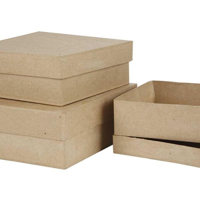 Vierkante Dozen, H: 5+6+7,5 cm, afm 16+18+20 cm, 3 stuk/ 1 set