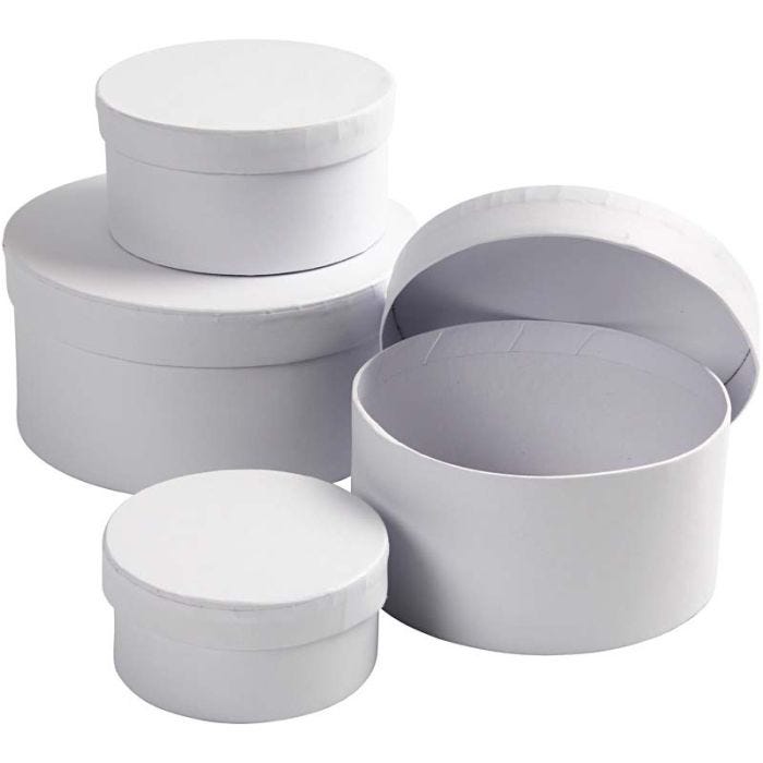 Ronde Dozen, H: 4+5+6+7 cm, d 8+10+12+14 cm, wit, 4stuk/ 1 set