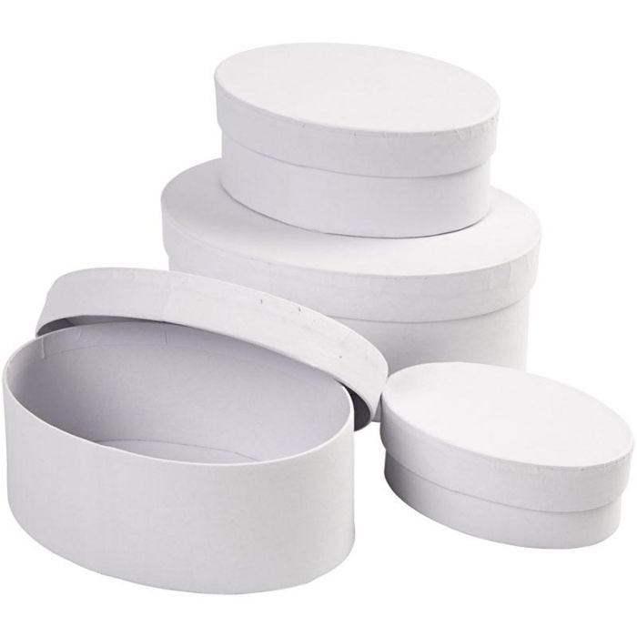 Ovale Dozen, H: 4+5+6+7 cm, L: 10+12+14+16 cm, wit, 4stuk/ 1 set