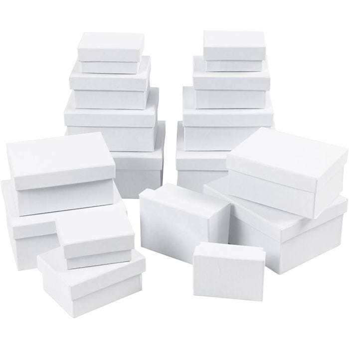 Rechthoekige Dozen, H: 3,5+4,5+5,5+6,5 cm, afm 8,5x11,5+11x14 cm, 4x4 stuk/ 1 doos