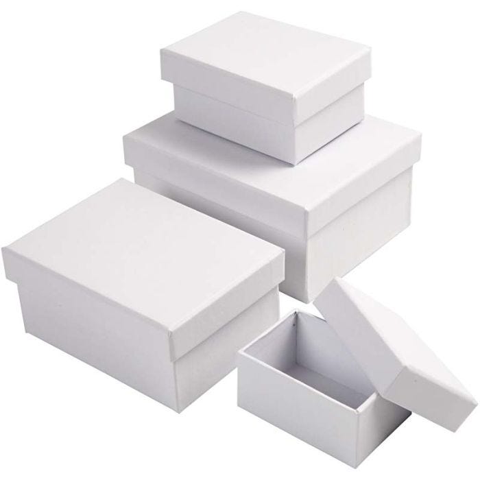 Rechthoekige Dozen, H: 3,5+4,5+5,5+6,5 cm, afm 8,5x11,5+11x14 cm, wit, 4 stuk/ 1 set
