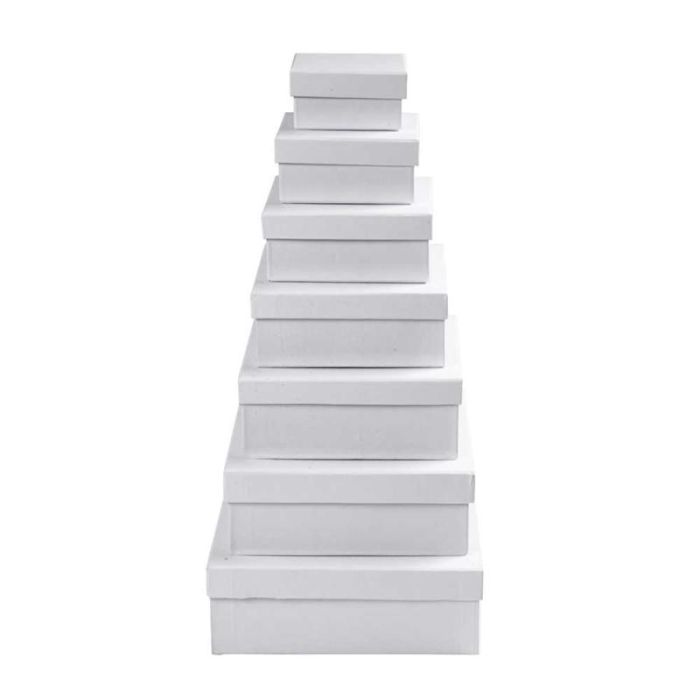 Vierkante Dozen, H: 4,5+5+5,5+6+6,5+7+7,5 cm, afm 9+11+13+15+17+19+21 cm, wit, 7stuk/ 1 set