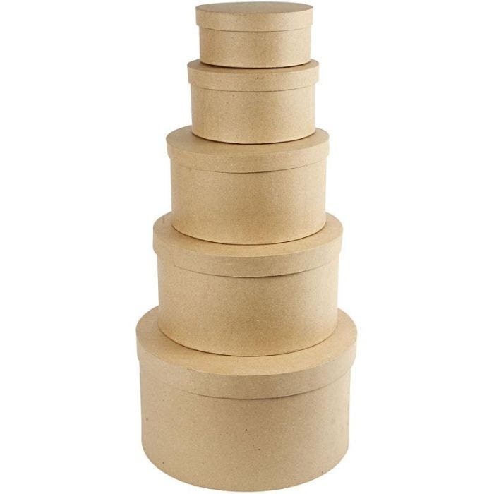 Ronde Hoedendozen, H: 8+10+13+15+19 cm, d 16,5+18,5+24+28,5+35,5 cm, 5stuk/ 1 set