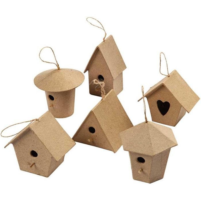Mini Vogelhuisjes, H: 7 cm, 6stuk/ 1 doos