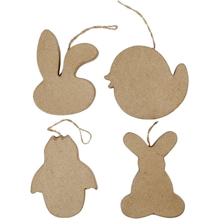Paas decoraties, konijnenkop, kuiken, kuiken in ei en konijn, H: 10 cm, 4stuk/ 1 doos