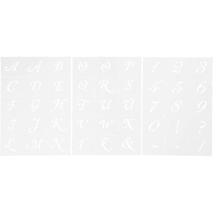 Letters en cijfers sjabloon, H: 20-30 mm, A5, vel 148x210 mm, 3 vel/ 1 doos