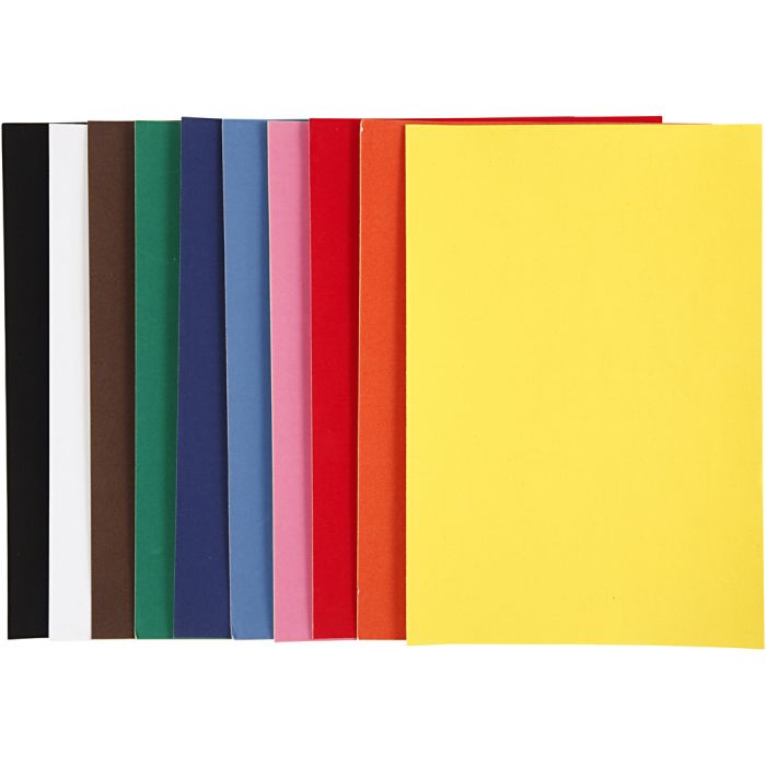 Velour papier, A4, vel 210x297 mm, 140 gr, diverse kleuren, 10 vel/ 1 doos