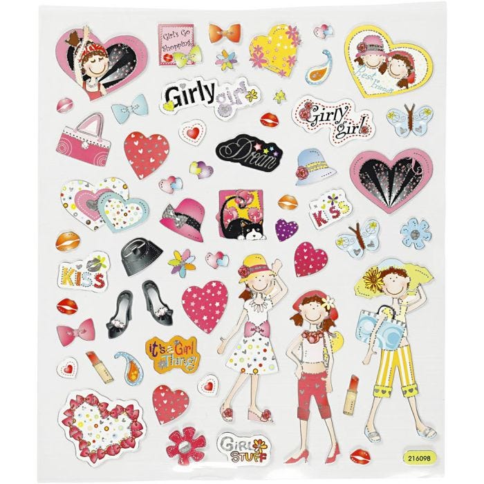Stickers, meidendingen, vel 15x16,5 cm, 1 vel