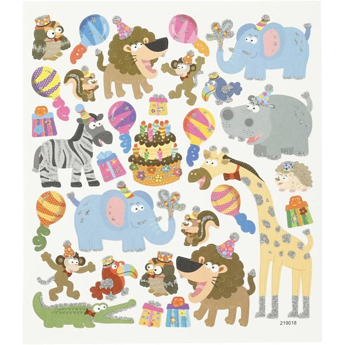 Stickers, dieren verjaardag, vel 15x16,5 cm, 1 vel