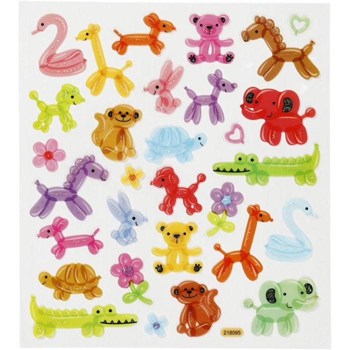 Stickers, ballon dieren, vel 15x16,5 cm, 1 vel