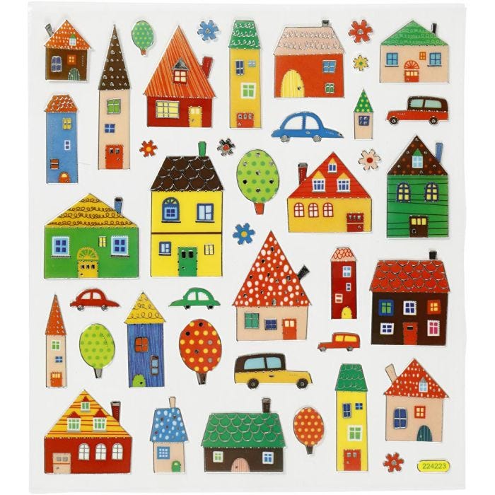 Stickers, stad, vel 15x16,5 cm, 1 vel