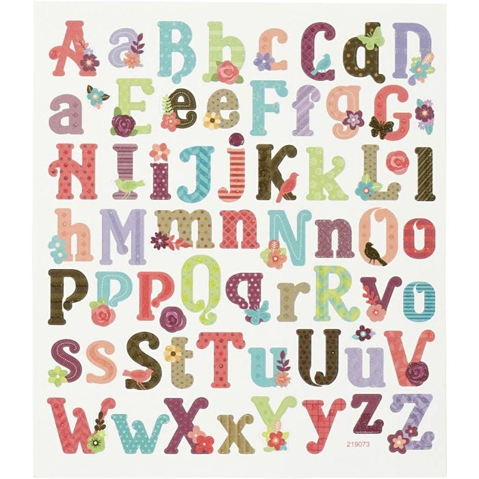 Stickers, alfabet, 15x16,5 cm, 1 vel