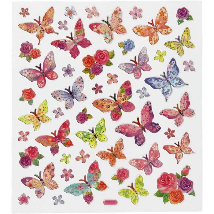 Stickers, vlinders, vel 15x16,5 cm, 1 vel