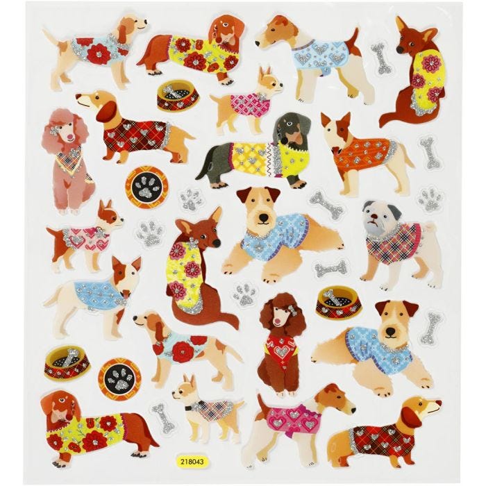 Stickers, honden, vel 15x16,5 cm, 1 vel
