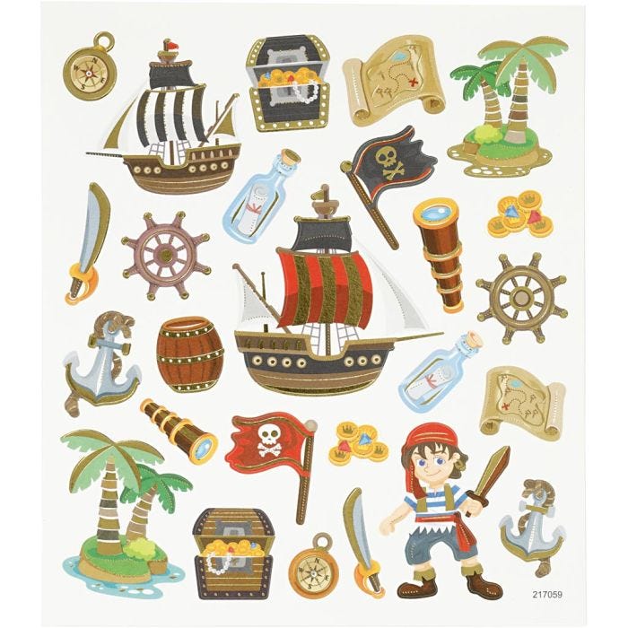 Stickers, piraten, vel 15x16,5 cm, 1 vel