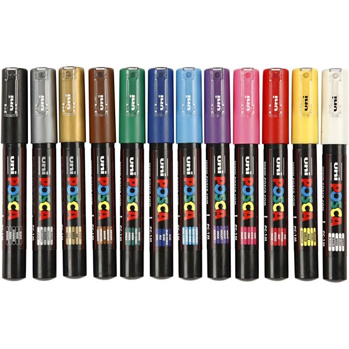Posca Marker, PC-1M, lijndikte 0,7 mm, extra-fijn, diverse kleuren, 12stuk/ 1 doos