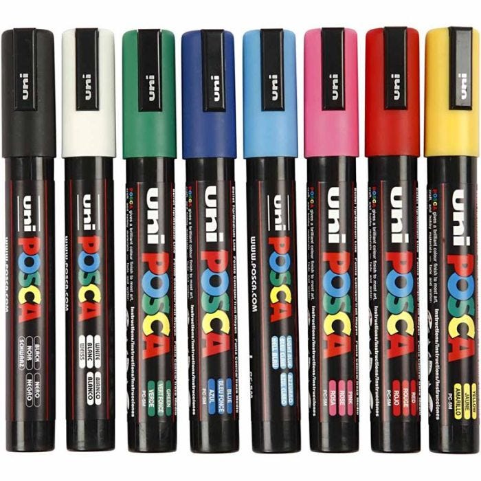Posca Marker, PC-5M, lijndikte 2,5 mm, medium, diverse kleuren, 8stuk/ 1 doos