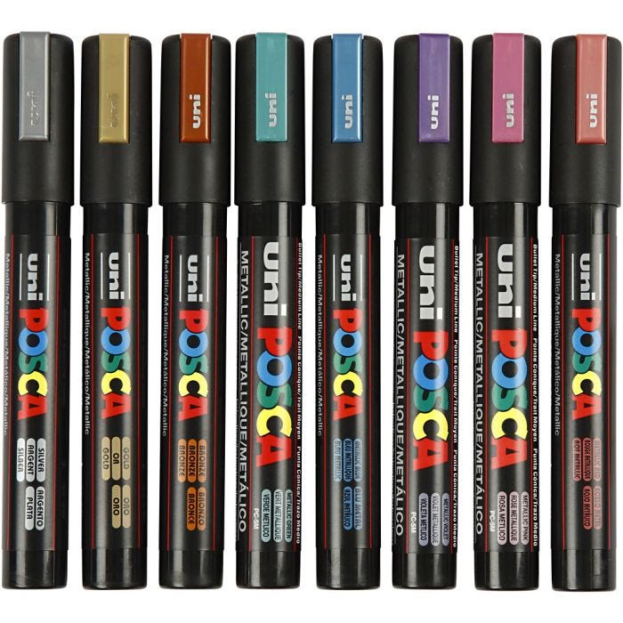 Posca Marker, PC-5M, lijndikte 2,5 mm, medium, metallic kleuren, 8stuk/ 1 doos