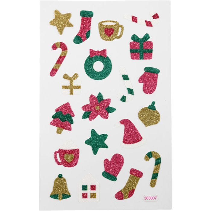 Glitter stickers, Kerst, vel 10x16 cm, 1 vel