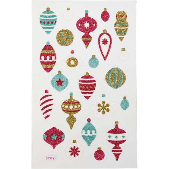 Glitter stickers, kerstballen, vel 10x16 cm, 1 vel