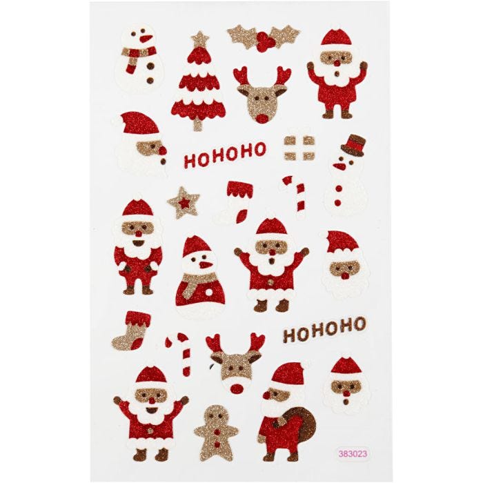 Glitter stickers, kerstmannen, vel 10x16 cm, 1 vel