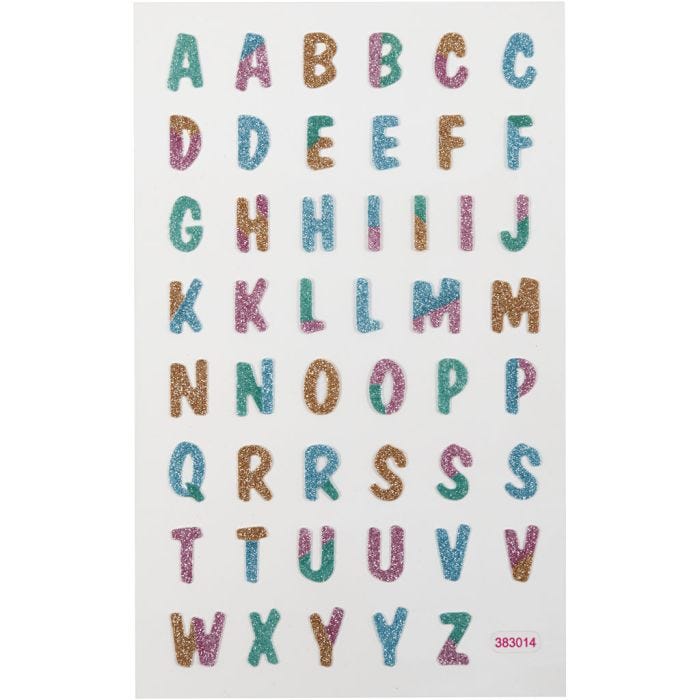 Glitter stickers, letters, vel 10x16 cm, 1 vel