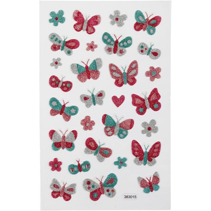 Glitter stickers, vlinders, vel 10x16 cm, 1 vel