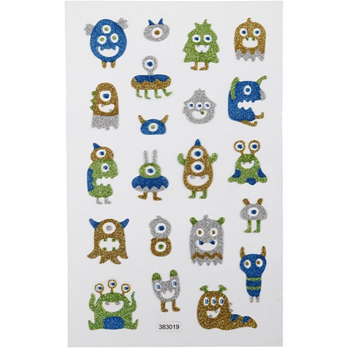 Glitter stickers, buitenaardse wezens, vel 10x16 cm, 1 vel