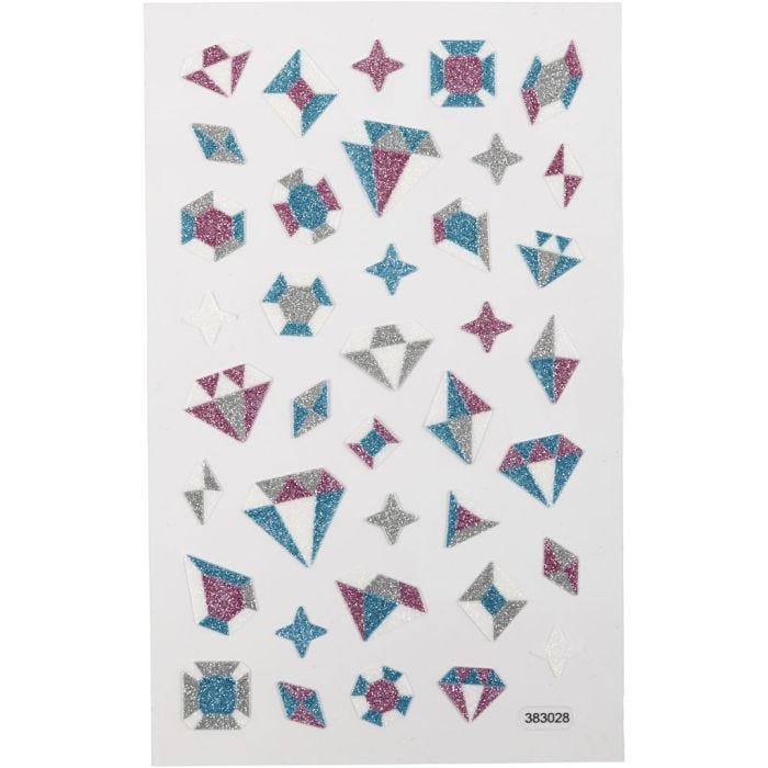 Glitter stickers, diamanten, vel 10x16 cm, 1 vel